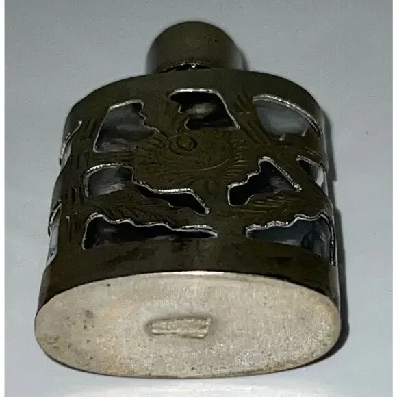 Antique Sterling Silver Perfume Overlay Glass Bottle Small Marked - Picture 3 of 4